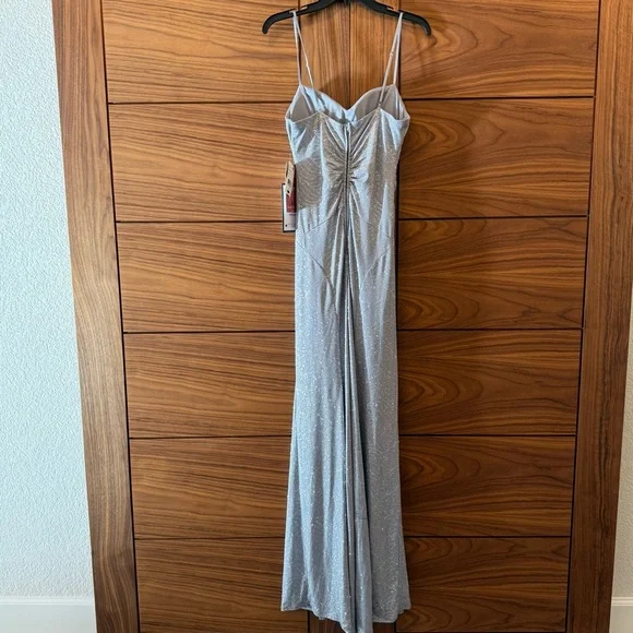 NWT Emerald Sundae Juniors' Silver Glitter Draped Front Prom Dress - Sz M - Picture 6 of 7